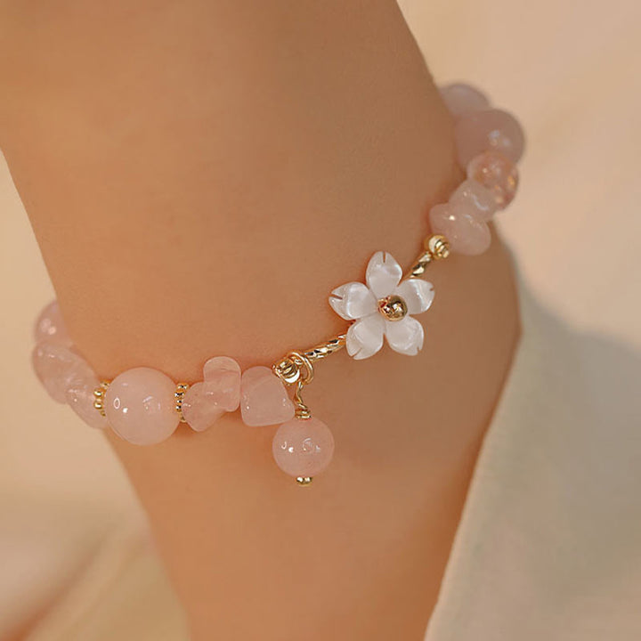 Bracelet d'amour en cristal rose naturel plaqué or 14 carats de Buddha Stones