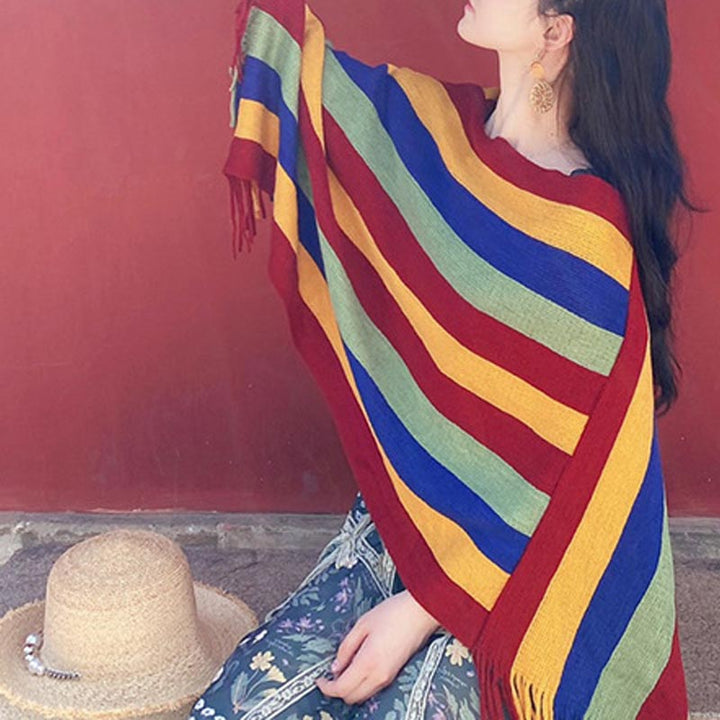 Châle à rayures colorées tibétaines avec Buddha Stones , pull à pompons, écharpe de voyage confortable pour l'hiver - image 12