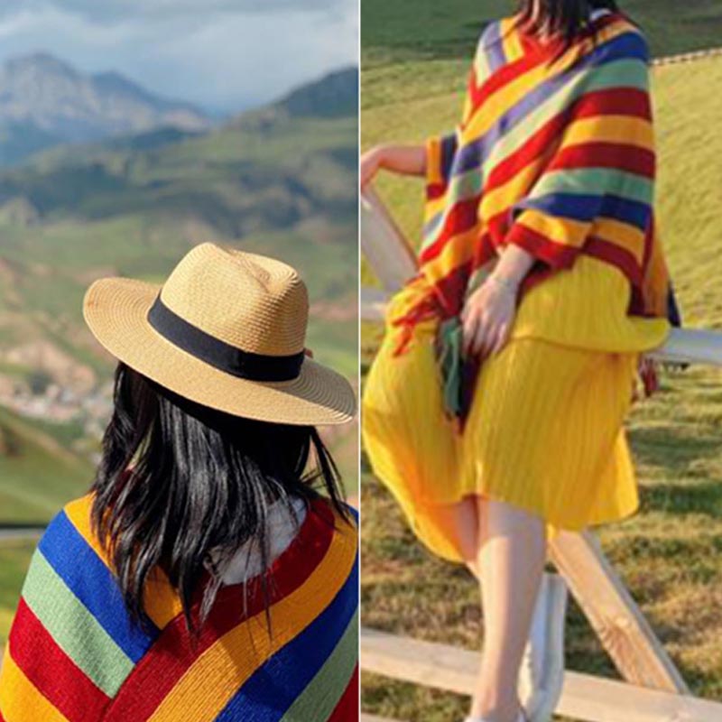 Châle à rayures colorées tibétaines avec Buddha Stones , pull à pompons, écharpe de voyage confortable pour l'hiver - image 19