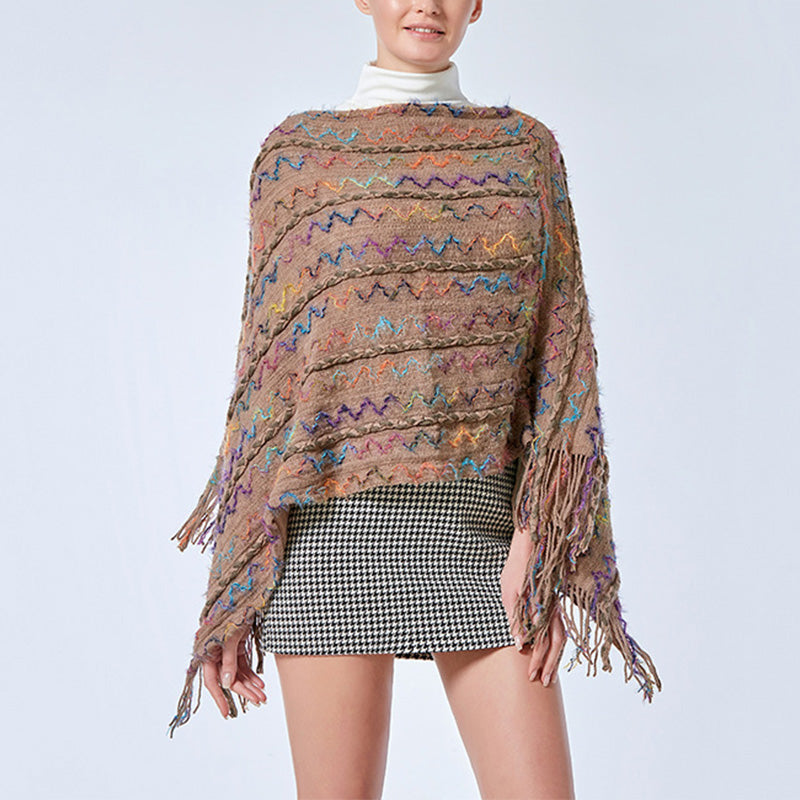 Châle rayé coloré tibétain avec Buddha Stones et pompons, pull d'hiver confortable pour voyage - image 23