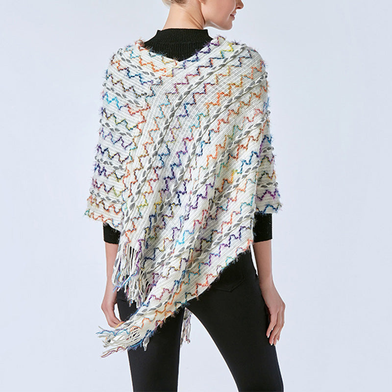 Châle rayé coloré tibétain avec Buddha Stones et pompons, pull d'hiver confortable pour voyage - image 33