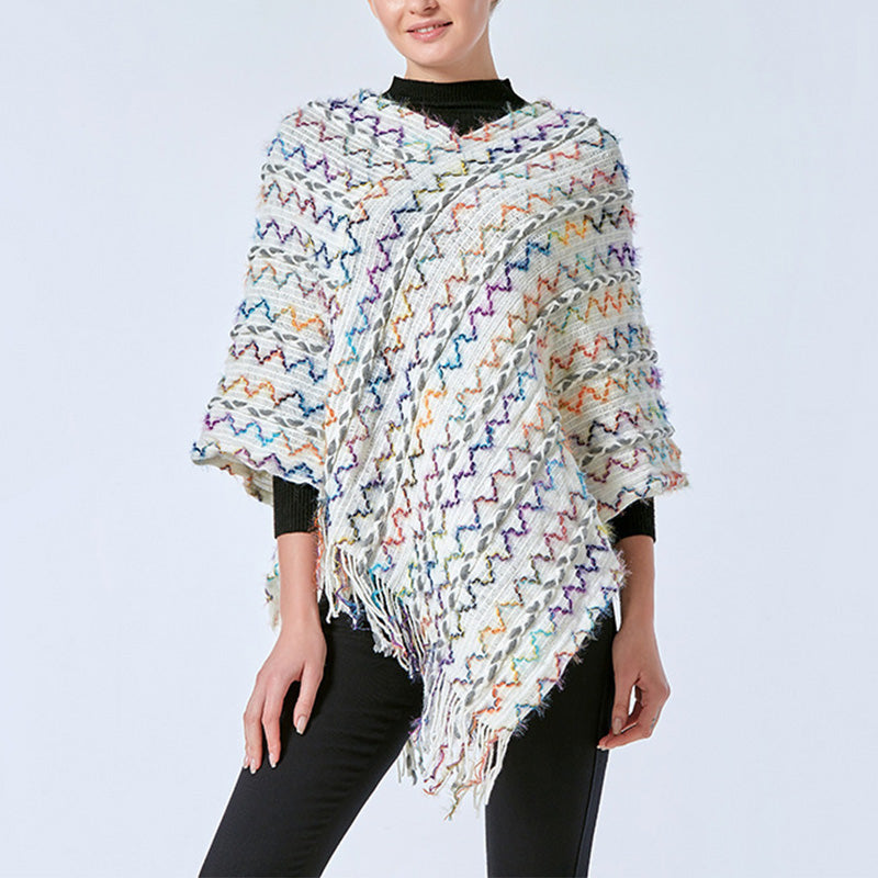 Châle rayé coloré tibétain avec Buddha Stones et pompons, pull d'hiver confortable pour voyage - image 32