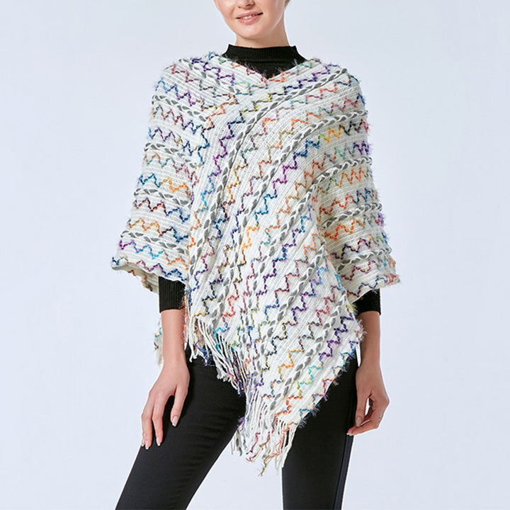 Châle rayé coloré tibétain avec Buddha Stones et pompons, pull d'hiver confortable pour voyage - image 32