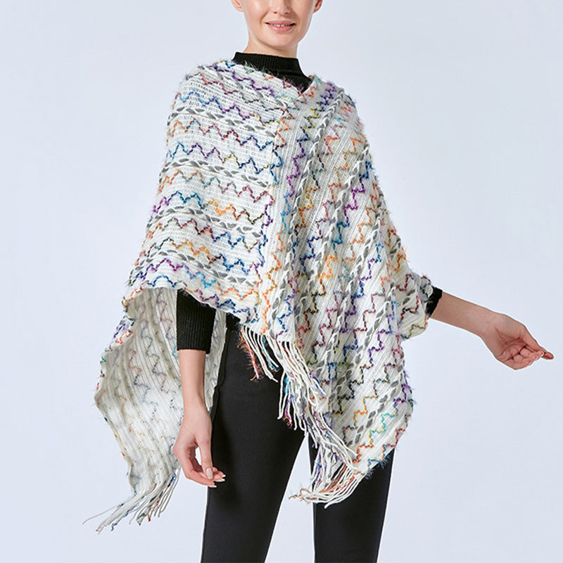 Châle rayé coloré tibétain avec Buddha Stones et pompons, pull d'hiver confortable pour voyage - image 31