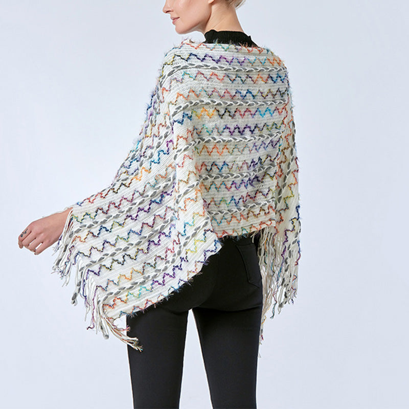 Châle rayé coloré tibétain avec Buddha Stones et pompons, pull d'hiver confortable pour voyage - image 34