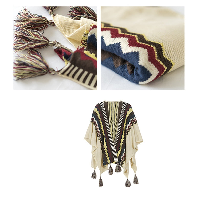 Écharpe de voyage chaude et confortable à rayures colorées et pompons en Buddha Stones