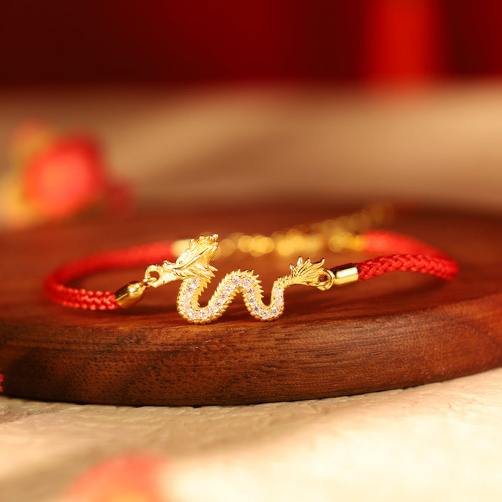 Bracelet en argent sterling 925 Buddha Stones Année du Dragon Bracelet porte-bonheur en corde rouge - Bracelet en corde rouge dragon (tour de poignet 14-18 cm) - image 0