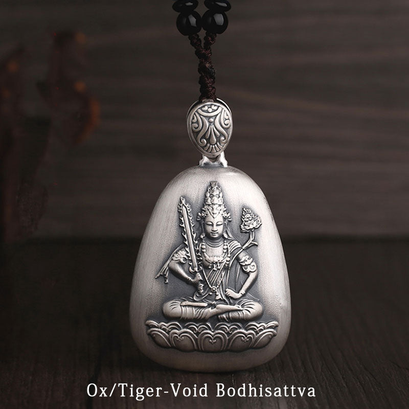 Collier pendentif de protection gravé en argent sterling 999 avec Buddha Stones et symbole du zodiaque chinois