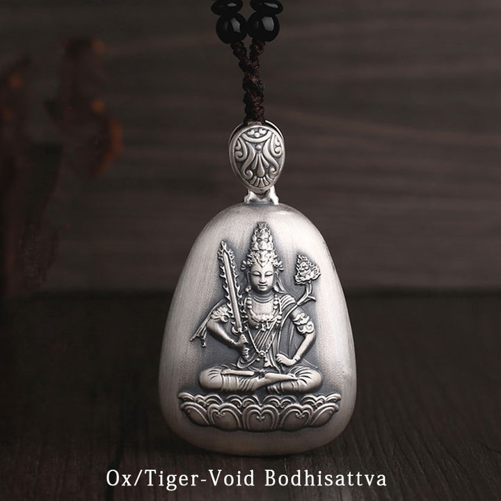 Collier pendentif de protection gravé en argent sterling 999 avec Buddha Stones et symbole du zodiaque chinois