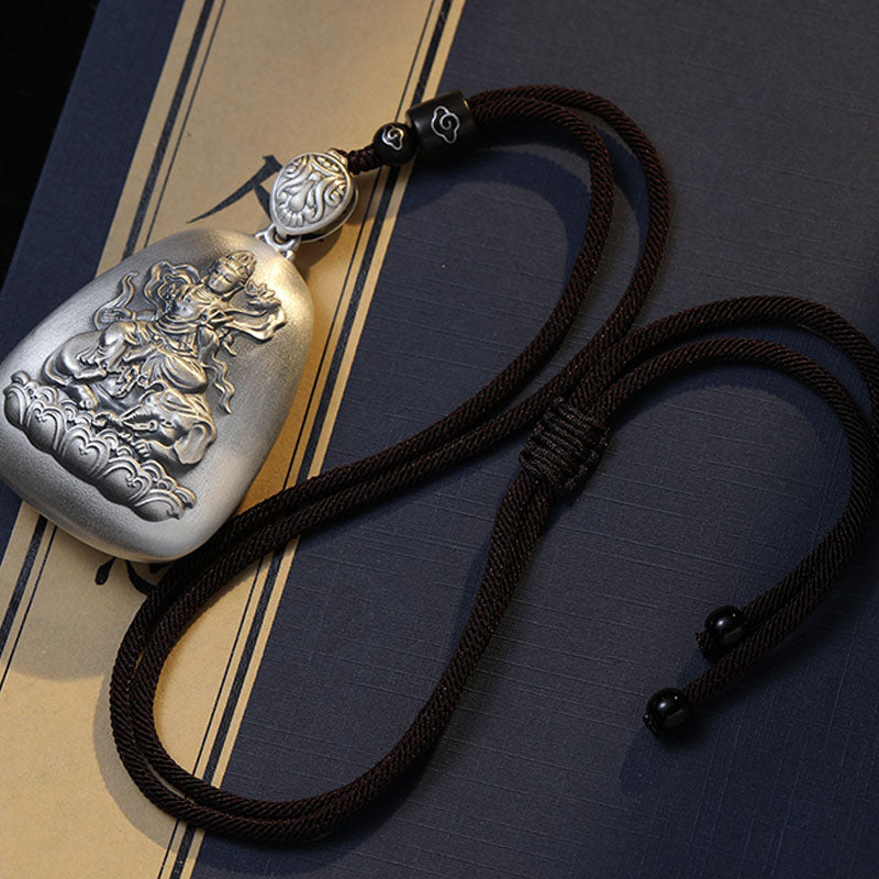 Collier pendentif de protection gravé en argent sterling 999 avec Buddha Stones et symbole du zodiaque chinois