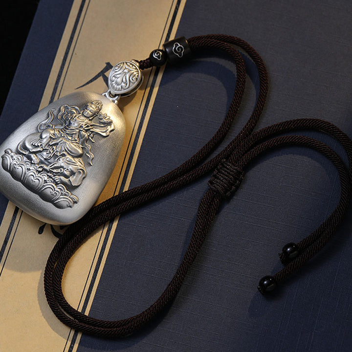 Collier pendentif de protection gravé en argent sterling 999 avec Buddha Stones et symbole du zodiaque chinois
