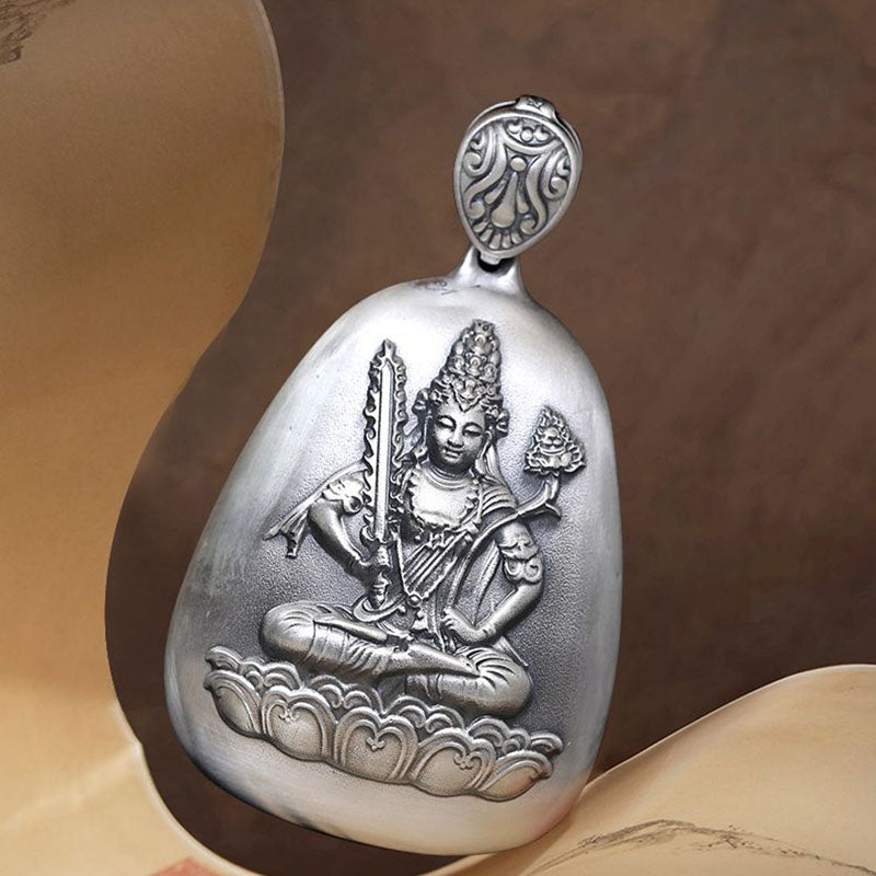 Collier pendentif de protection gravé en argent sterling 999 avec Buddha Stones et symbole du zodiaque chinois