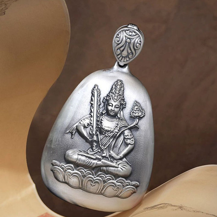 Collier pendentif de protection gravé en argent sterling 999 avec Buddha Stones et symbole du zodiaque chinois