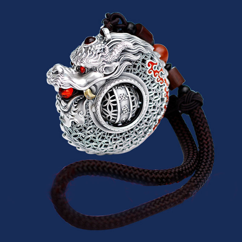 Buddha Stones 999 Argent Sterling Année du Dragon Boule Rotative Cinq Éléments Cuivre Pièce Force Décoration Suspendue