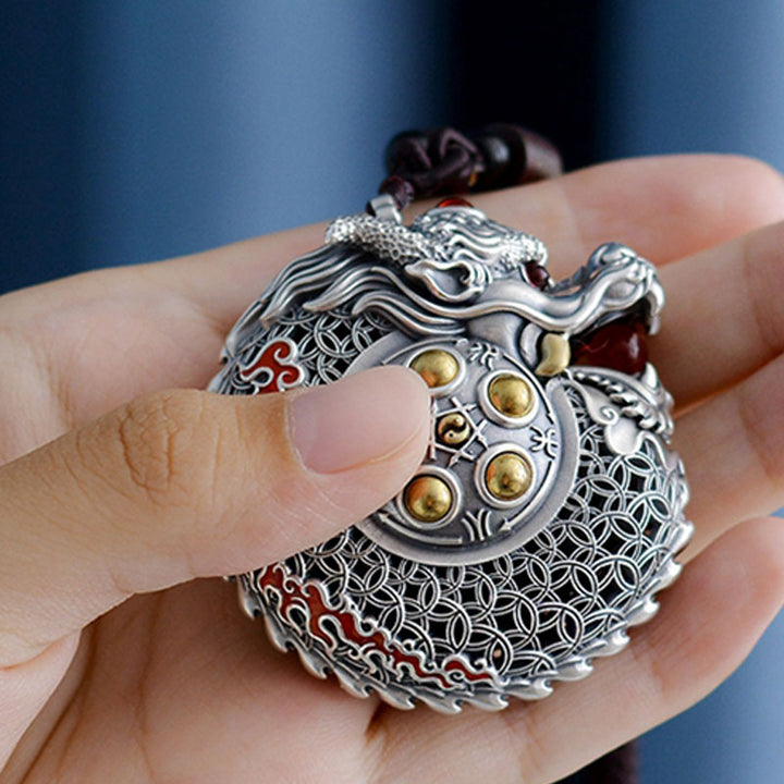 Buddha Stones 999 Argent Sterling Année du Dragon Boule Rotative Cinq Éléments Cuivre Pièce Force Décoration Suspendue