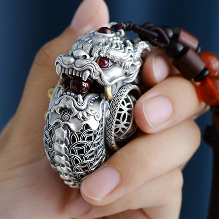 Buddha Stones 999 Argent Sterling Année du Dragon Boule Rotative Cinq Éléments Cuivre Pièce Force Décoration Suspendue