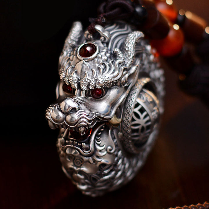 Buddha Stones 999 Argent Sterling Année du Dragon Boule Rotative Cinq Éléments Cuivre Pièce Force Décoration Suspendue