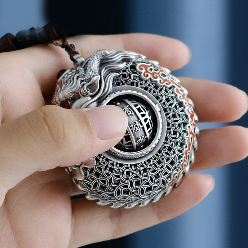 Buddha Stones 999 Argent Sterling Année du Dragon Boule Rotative Cinq Éléments Cuivre Pièce Force Décoration Suspendue