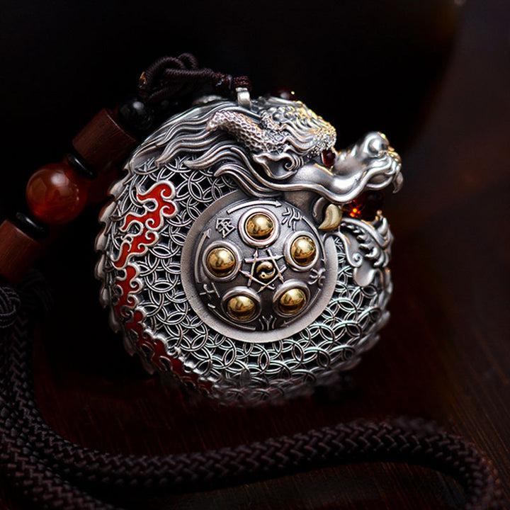 Buddha Stones 999 Argent Sterling Année du Dragon Boule Rotative Cinq Éléments Cuivre Pièce Force Décoration Suspendue