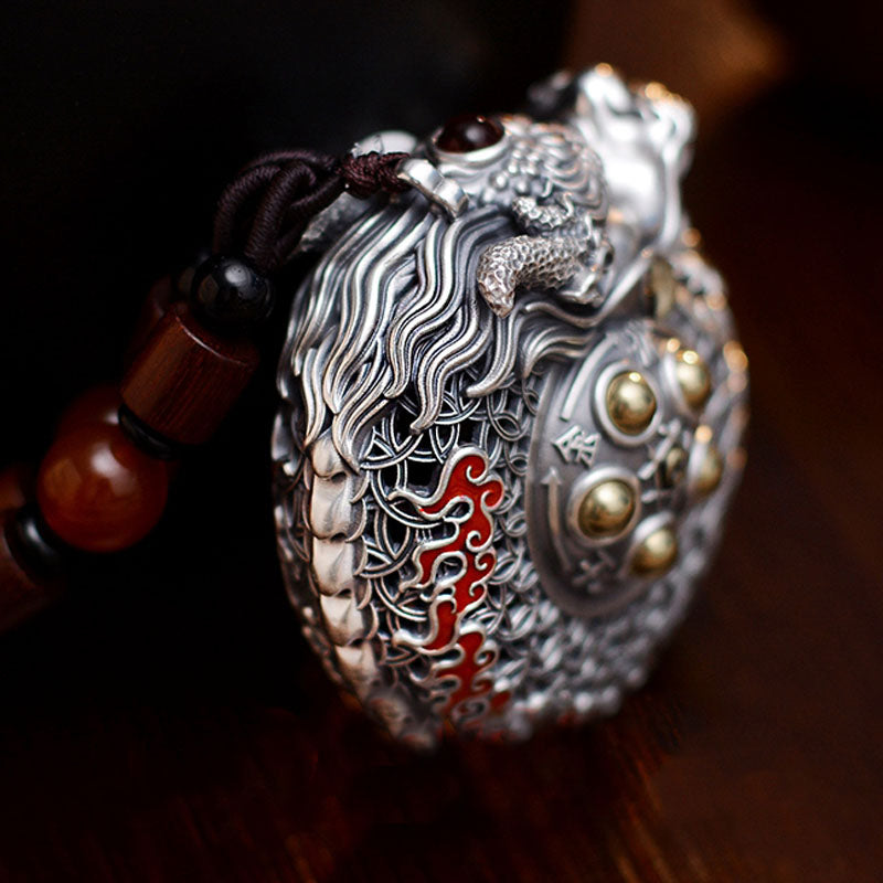 Buddha Stones 999 Argent Sterling Année du Dragon Boule Rotative Cinq Éléments Cuivre Pièce Force Décoration Suspendue