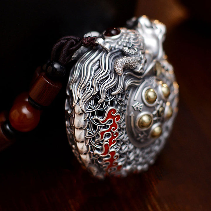 Buddha Stones 999 Argent Sterling Année du Dragon Boule Rotative Cinq Éléments Cuivre Pièce Force Décoration Suspendue