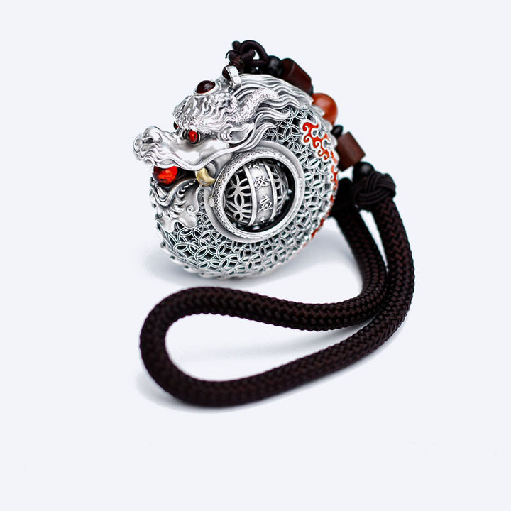 Buddha Stones 999 Argent Sterling Année du Dragon Boule Rotative Cinq Éléments Cuivre Pièce Force Décoration Suspendue