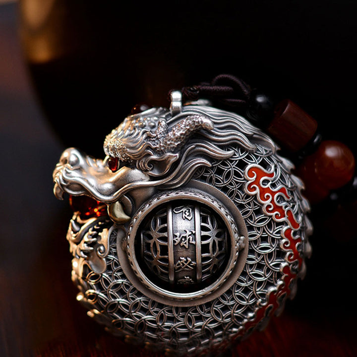 Buddha Stones 999 Argent Sterling Année du Dragon Boule Rotative Cinq Éléments Cuivre Pièce Force Décoration Suspendue