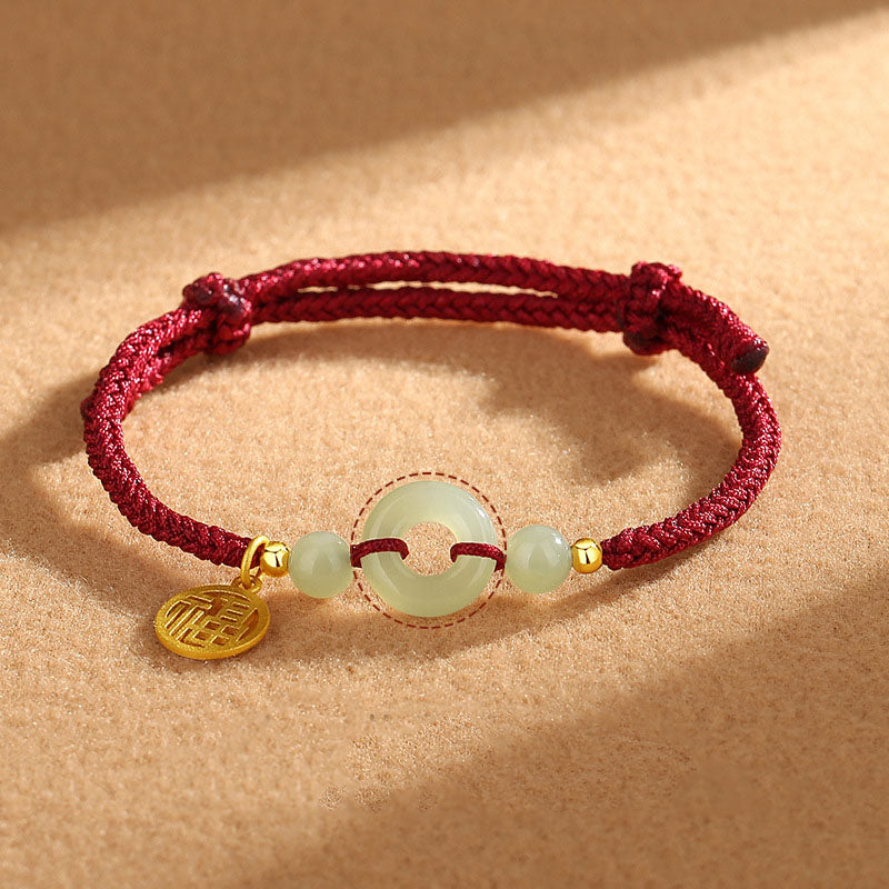 Bracelet en argent sterling 925 Buddha Stones et jade Hetian, boucle de paix, breloque de caractère Fu, abondance - Cordon rouge (tour de poignet 14-16 cm) - image 0