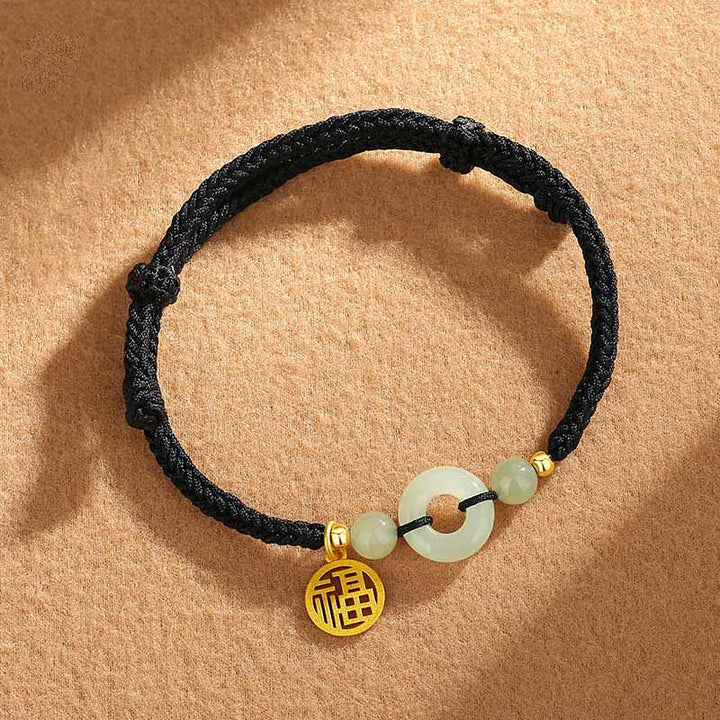 Bracelet en argent sterling 925 Buddha Stones et jade Hetian, boucle de paix, breloque de caractère Fu, abondance