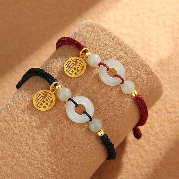 Bracelet en argent sterling 925 Buddha Stones et jade Hetian, boucle de paix, breloque de caractère Fu, abondance