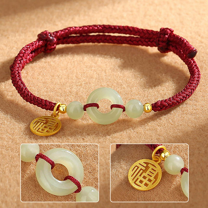 Bracelet en argent sterling 925 Buddha Stones et jade Hetian, boucle de paix, breloque de caractère Fu, abondance