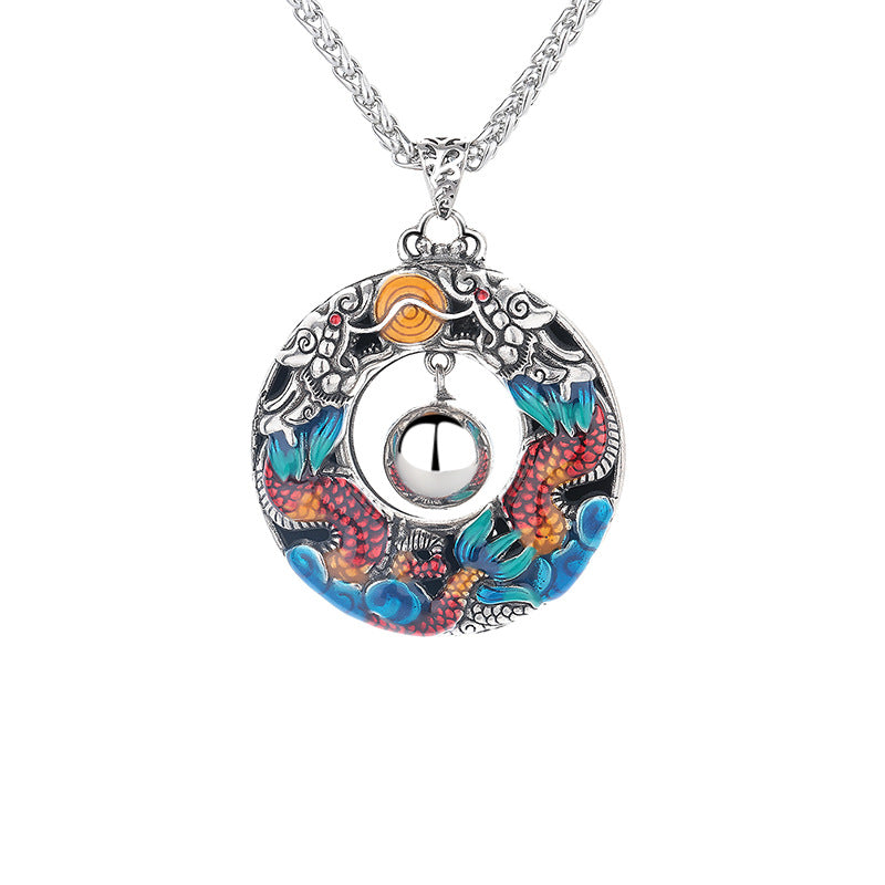 Collier pendentif de protection en cuivre avec perles de jeu doubles colorées de Buddha Stones Année du Dragon