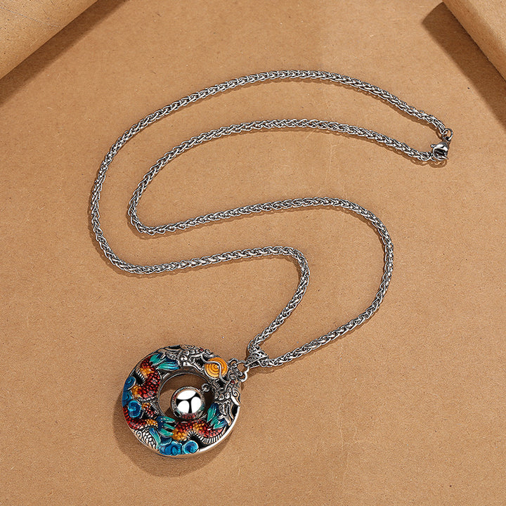 Collier pendentif de protection en cuivre avec perles de jeu doubles colorées de Buddha Stones Année du Dragon