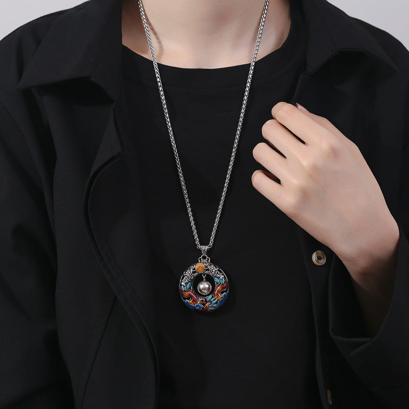 Collier pendentif de protection en cuivre avec perles de jeu doubles colorées de Buddha Stones Année du Dragon
