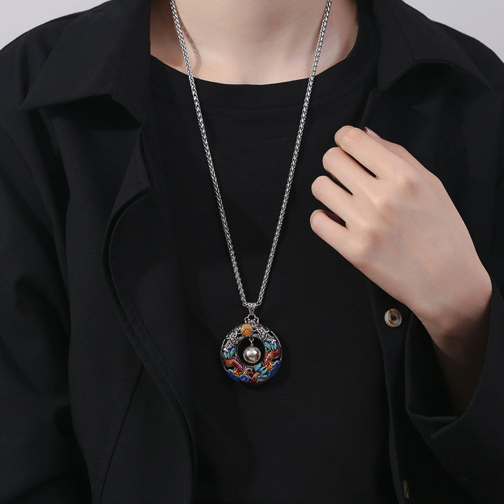 Collier pendentif de protection en cuivre avec perles de jeu doubles colorées de Buddha Stones Année du Dragon