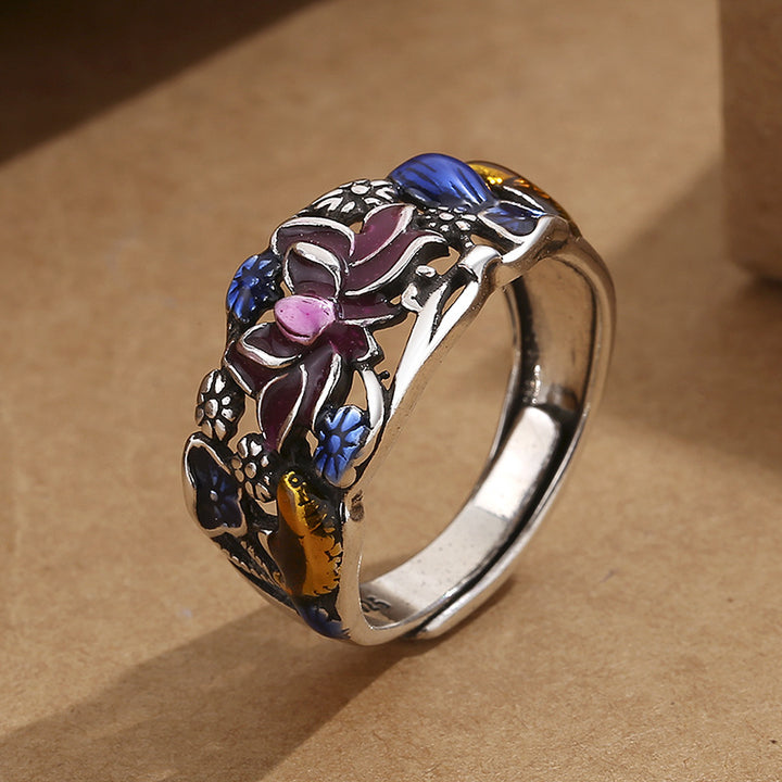 Bague porte-bonheur en forme de feuille de lotus et de poisson Koi Buddha Stones