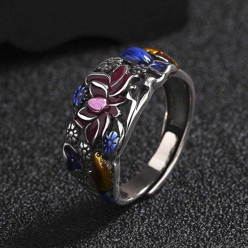 Bague porte-bonheur en forme de feuille de lotus et de poisson Koi Buddha Stones