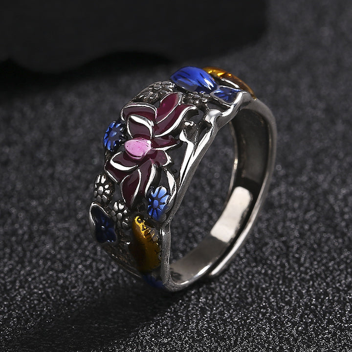 Bague porte-bonheur en forme de feuille de lotus et de poisson Koi Buddha Stones