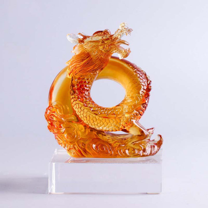 Buddha Stones Année du Dragon Fait à la main Zodiaque chinois Dragon jaune Liuli Cristal Pièce d'art Protection Décoration de bureau à domicile