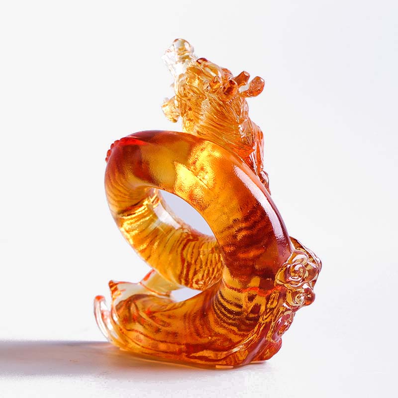 Buddha Stones Année du Dragon Fait à la main Zodiaque chinois Dragon jaune Liuli Cristal Pièce d'art Protection Décoration de bureau à domicile
