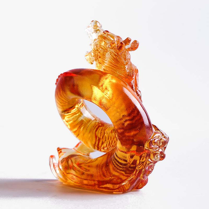 Buddha Stones Année du Dragon Fait à la main Zodiaque chinois Dragon jaune Liuli Cristal Pièce d'art Protection Décoration de bureau à domicile