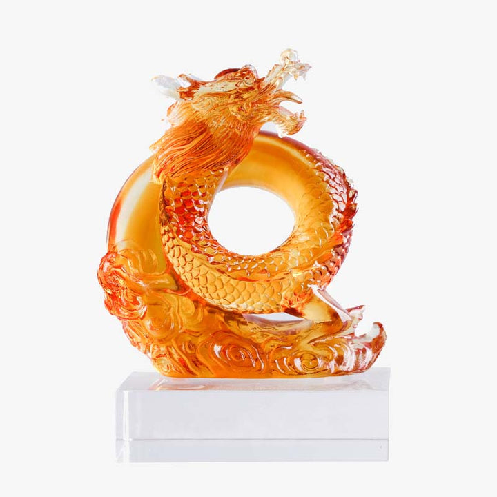 Buddha Stones Année du Dragon Fait à la main Zodiaque chinois Dragon jaune Liuli Cristal Pièce d'art Protection Décoration de bureau à domicile