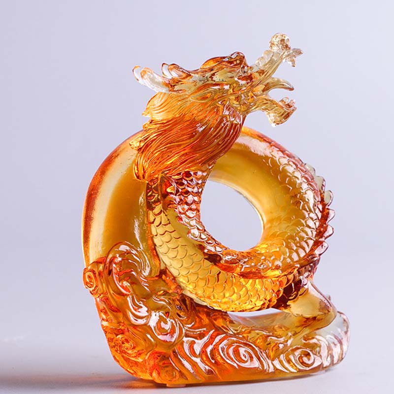 Buddha Stones Année du Dragon Fait à la main Zodiaque chinois Dragon jaune Liuli Cristal Pièce d'art Protection Décoration de bureau à domicile
