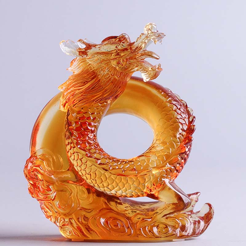 Buddha Stones Année du Dragon Fait à la main Zodiaque chinois Dragon jaune Liuli Cristal Pièce d'art Protection Décoration de bureau à domicile