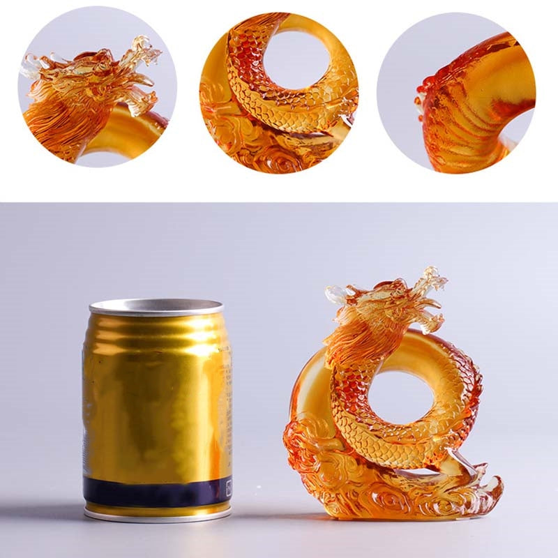 Buddha Stones Année du Dragon Fait à la main Zodiaque chinois Dragon jaune Liuli Cristal Pièce d'art Protection Décoration de bureau à domicile - image 11