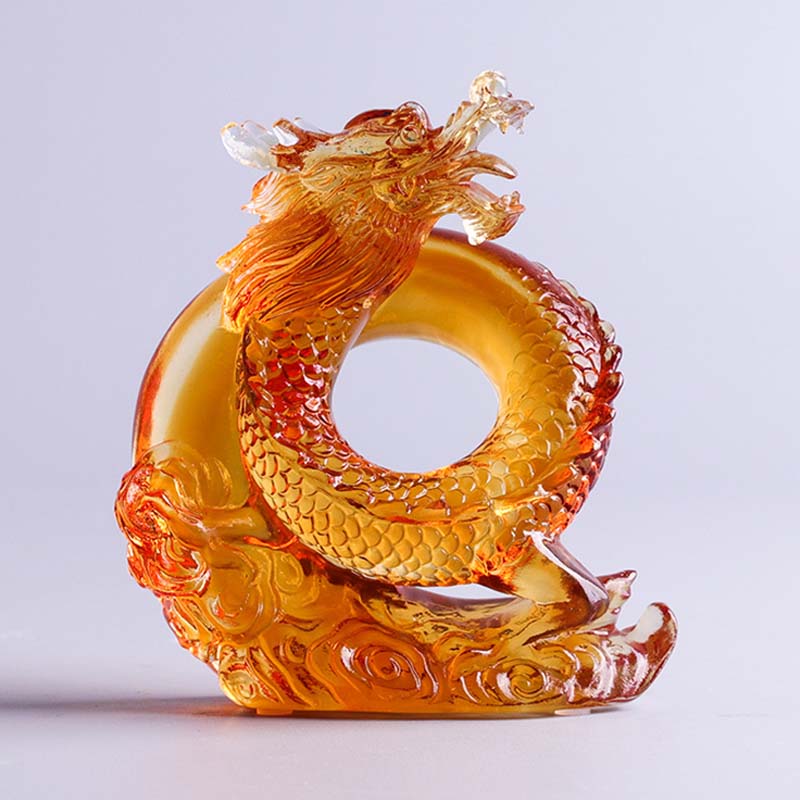 Buddha Stones Année du Dragon Fait à la main Zodiaque chinois Dragon jaune Liuli Cristal Pièce d'art Protection Décoration de bureau à domicile - image 3