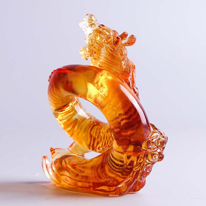 Buddha Stones Année du Dragon Fait à la main Zodiaque chinois Dragon jaune Liuli Cristal Pièce d'art Protection Décoration de bureau à domicile - image 4
