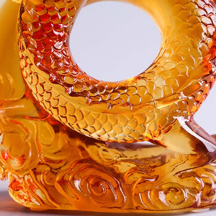 Buddha Stones Année du Dragon Fait à la main Zodiaque chinois Dragon jaune Liuli Cristal Pièce d'art Protection Décoration de bureau à domicile
