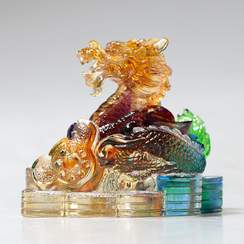 Buddha Stones Année du Dragon Fait à la main 12 zodiaque chinois Liuli Cristal Art Pièce Protection Maison Bureau Décoration - Dragon d'environ 8,5 x 5,5 x 8 cm - image 1