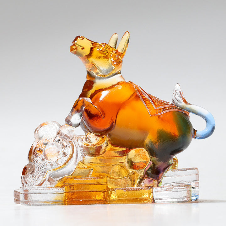 Buddha Stones Année du Dragon Fait à la main 12 zodiaque chinois Liuli Cristal Art Pièce Protection Maison Bureau Décoration - Bœuf d'environ 8,5 x 5,5 x 8 cm - image 5